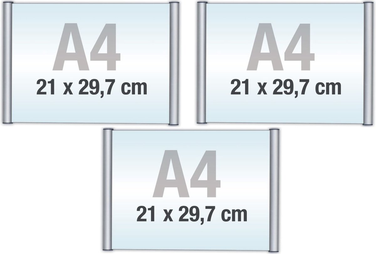3 pack A4/Bewegwijzeringsborden met Klikprofiel /formaat 21x29,7cm/wegwijs bordjes/aluminium deurbordjes/naambordje kantoor/route bordje/aanwijs bordje/zelfklevend/verwijs bord/ informatie bord.
