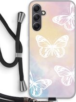 Case Company® - Hoesje met koord geschikt voor Samsung Galaxy A34 hoesje met Koord - White butterfly - Telefoonhoesje met Zwart Koord - Bescherming aan alle Kanten en Over de Schermrand