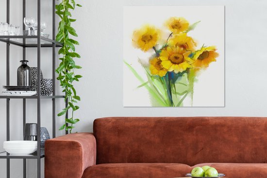 Tableau Peinture à l'Huile - Tournesols - Couleurs - 90x90 cm - Décoration murale