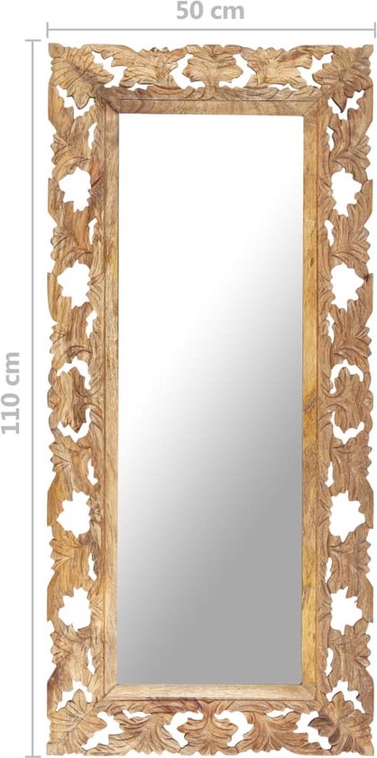 Miroir sculpté à la main 110x50 cm bois de manguier massif marron | bol