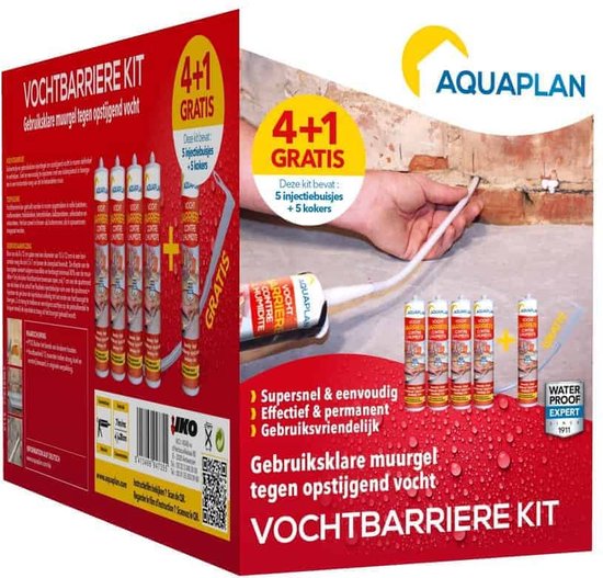 Aquaplan Vochtbarrière kit - injectiegel tegen opstijgend vocht - gebruiksklaar - 5 kokers + 5 injectiebuisjes