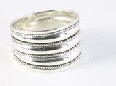 Brede hoogglans zilveren ring met fijne kabelpatronen - maat 18.5