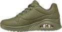 Donkergroene Skechers Uno sneaker met veters, perforaties en luchtdemping in de zool.