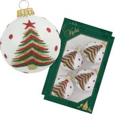 Boules de Noël Krebs - 16x pièces - blanches avec sapin de Noël - verre - 7 cm