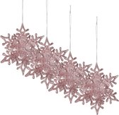 Christmas Decoration kersthangers sneeuwvlokken - 4x -roze -11,5 cm