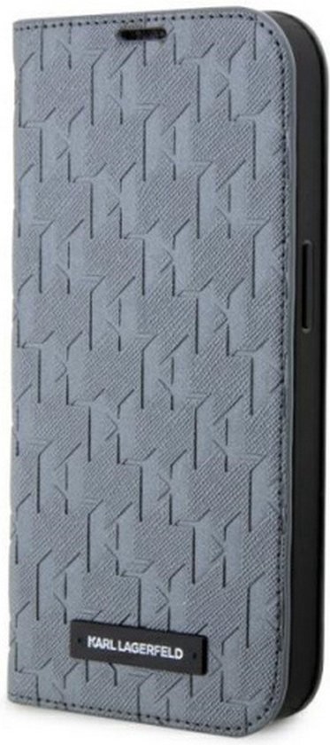 Karl Lagerfeld Saffiano Monogram Book Case - Geschikt voor Apple iPhone 14 Pro (6.1") - Grijs