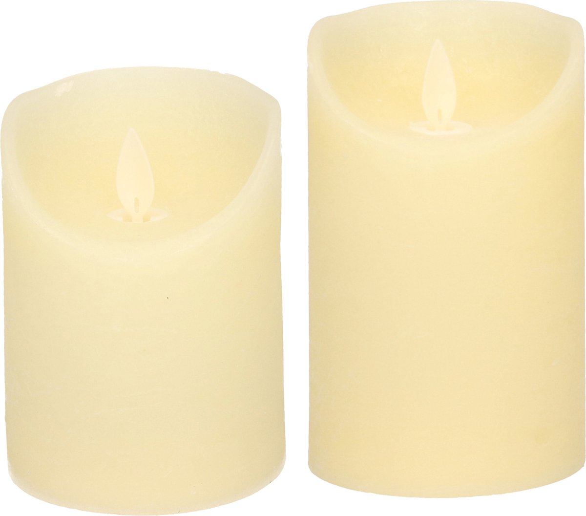 LED kaarsen/stompkaarsen - set 2x - ivoor wit - H10 en H12,5 cm - bewegende vlam