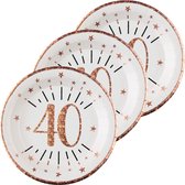 Verjaardag feest bordjes leeftijd - 50x - 40 jaar - rose goud - karton - 22 cm - rond