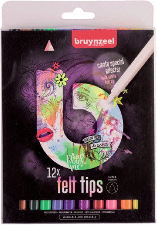 Fineliner Bruynzeel Teens etui à 12 kleuren