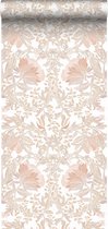 ESTAhome papier peint fleurs vintage de style art nouveau beige sable et terre cuite claire - 139613 - 0,53 x 10,05 m