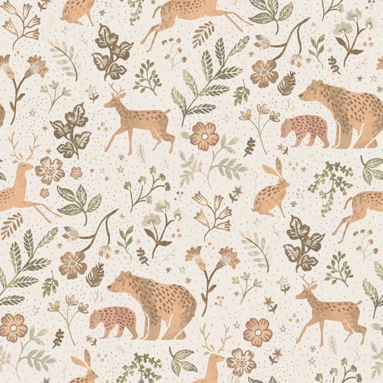 ESTAhome papier peint forêt avec animaux de la forêt blanc cassé et beige - 139525 - 53 cm x 10,05 m