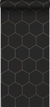 ESTAhome behangpapier hexagon zwart en goud - 139313 - 0,53 x 10,05 m