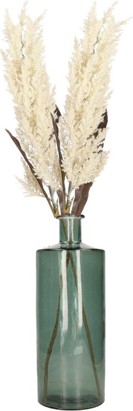 Kunstbloemen bloemstuk pampasgras boeket in flesvaas - 2x pluimen creme wit - 88 cm hoog