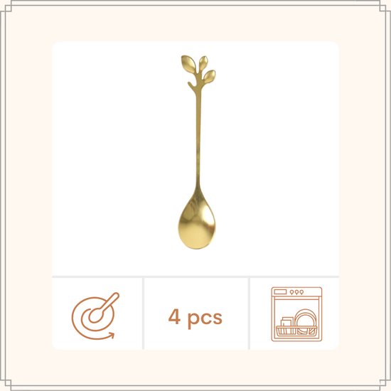 OTIX Theelepeltjes - Goud - Bladeren - Koffielepeltjes - 4 stuks - LEAF