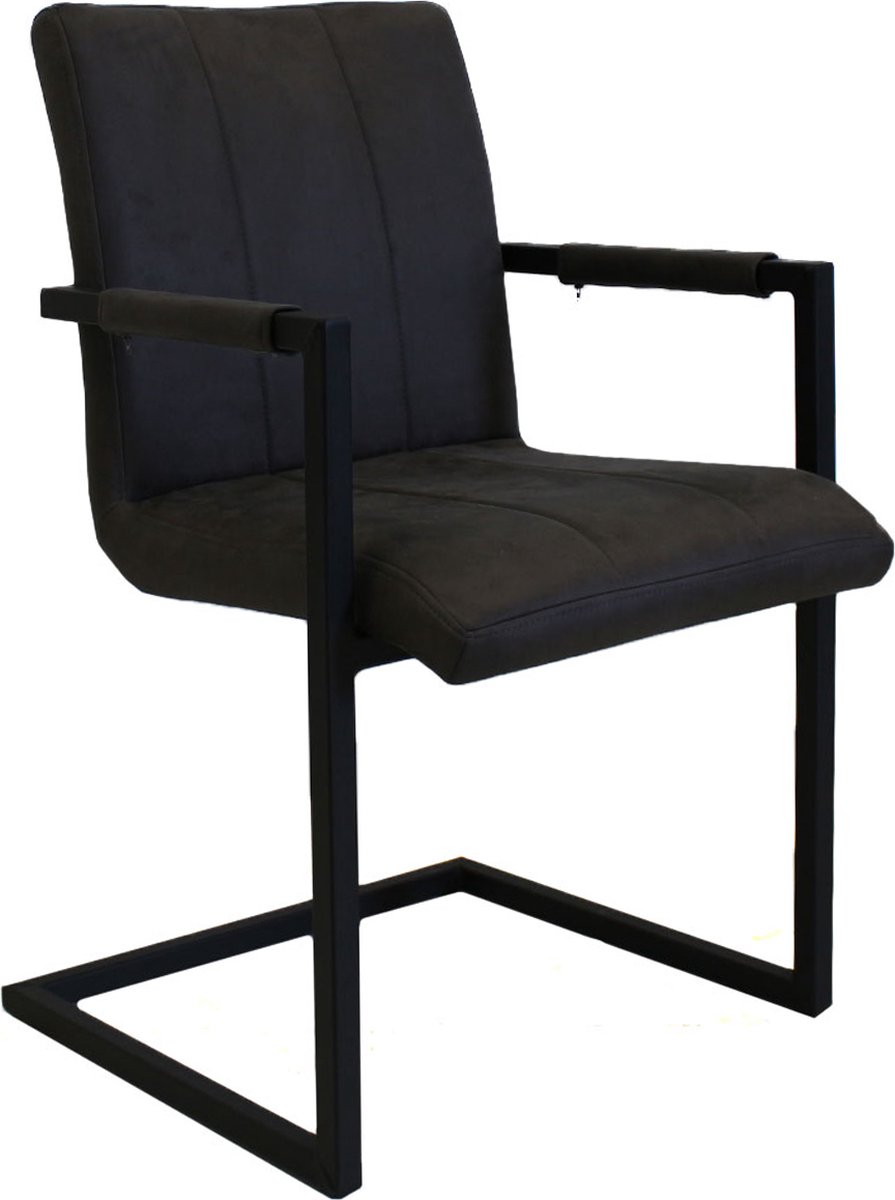 Happyment Eetkamerstoel Levino - Zwart microvezel - Metalen poten - set van 1 - Zithoogte 46cm - deluxe
