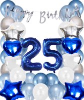 Snoes Ballonnen 25 Jaar Set Mega Blauw Zilver Ballon - Compleet Feestpakket Cijferballon 25 Jaar - Verjaardag Versiering Slinger Happy Birthday – Folieballon – Latex Ballonnen - Helium Ballonnen