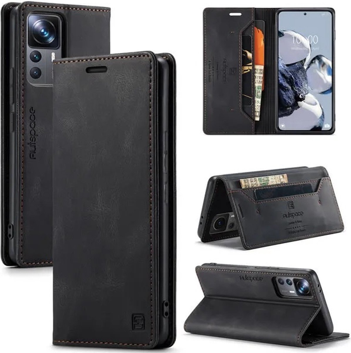 Luxe Flip Case met RFID Bescherming Kaarthouder en Magneetsluiting voor Xiaomi 12T / 12T Pro _ Zwart