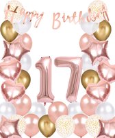 Snoes Ballonnen 17 Jaar Rose Gold White Dots - Compleet Feestpakket met cijfer ballon 17 Jaar - Verjaardag Versiering Slinger Happy Birthday – Folieballon – Latex Ballonnen - Helium Ballonnen - Rose Feestpakket