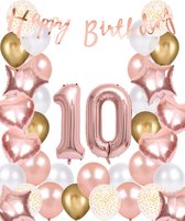 Snoes Ballonnen 10 Jaar Rose Gold White Dots - Compleet Feestpakket met cijfer ballon 10 Jaar - Verjaardag Versiering Slinger Happy Birthday – Folieballon – Latex Ballonnen - Helium Ballonnen - Rose Feestpakket
