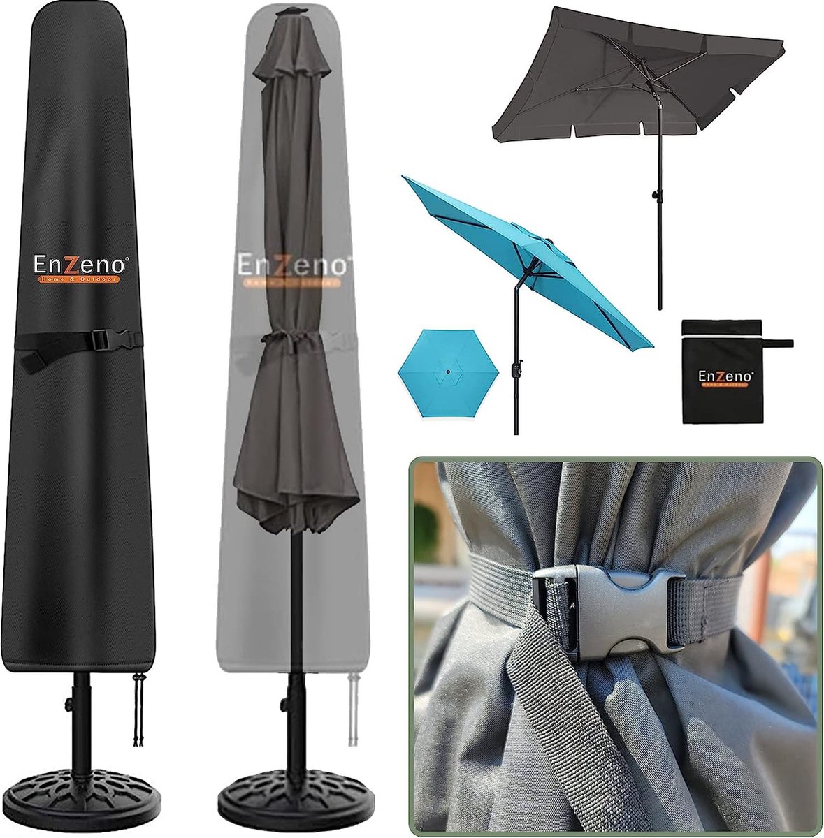 Parasol beschermhoes voor Ø 200 cm / 300 cm tuinparasol, beschermhoes voor parasol waterdicht, hoes voor marktparaplu / balkonparaplu (190 x 30 / 40 / 50 cm)