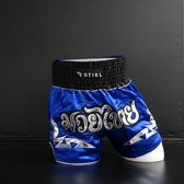 Stiel Muay Thai Short- Broekje - Blauw / Zwart / Zilver - L