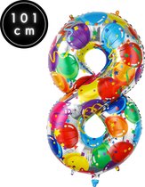 Fienosa Cijfer Ballonnen nummer 8 - Confetti patroon - 101 cm - XL Groot - Helium Ballon- Verjaardag Ballon - Carnaval Ballon