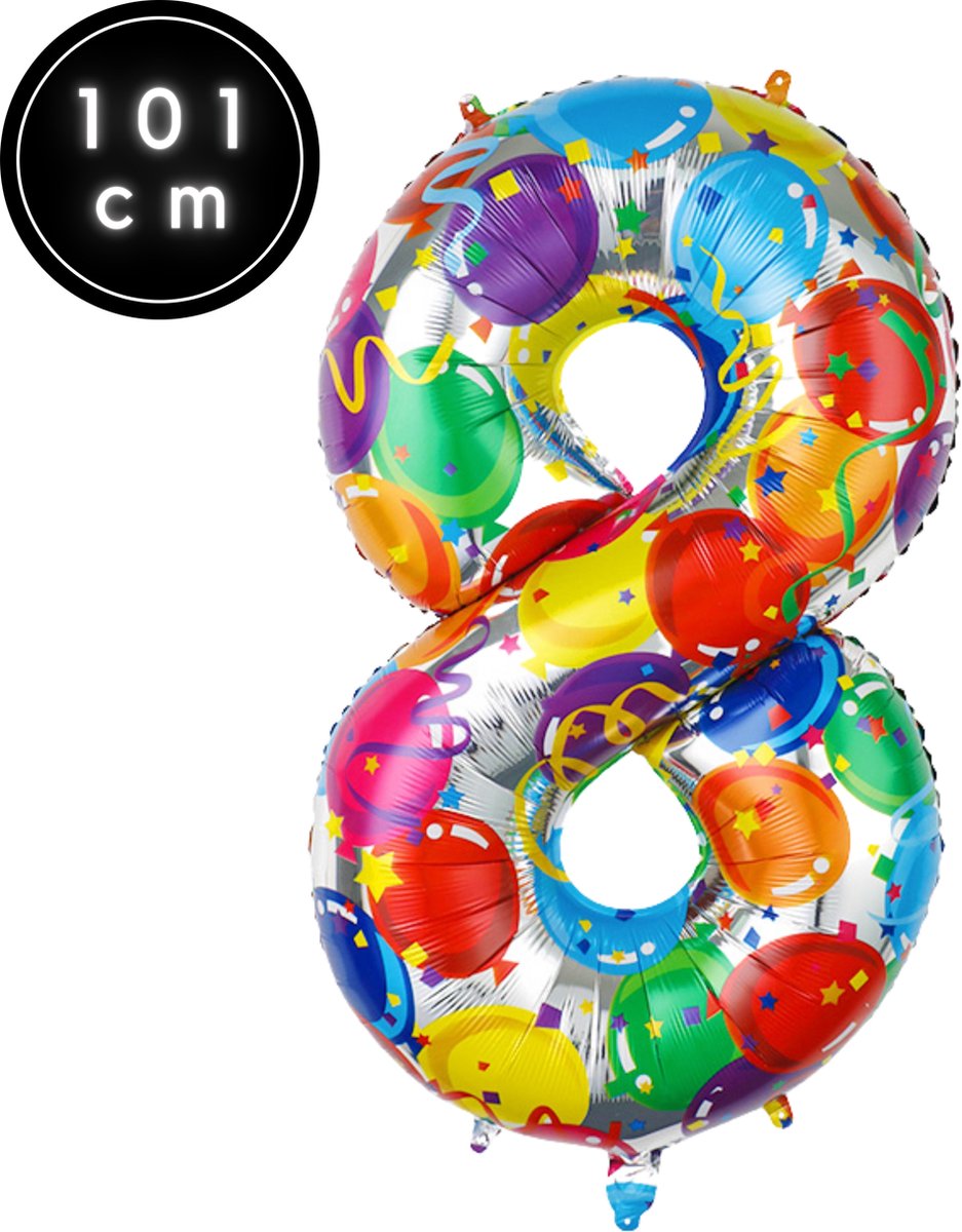Fienosa Cijfer 8 Ballon - Nummer 8 - Confetti patroon - 101 cm - XL Groot - Helium Ballon- Verjaardag Ballon - Carnaval Ballon - Leeftijd verjaardag - Verjaardagsballon - Verjaardag