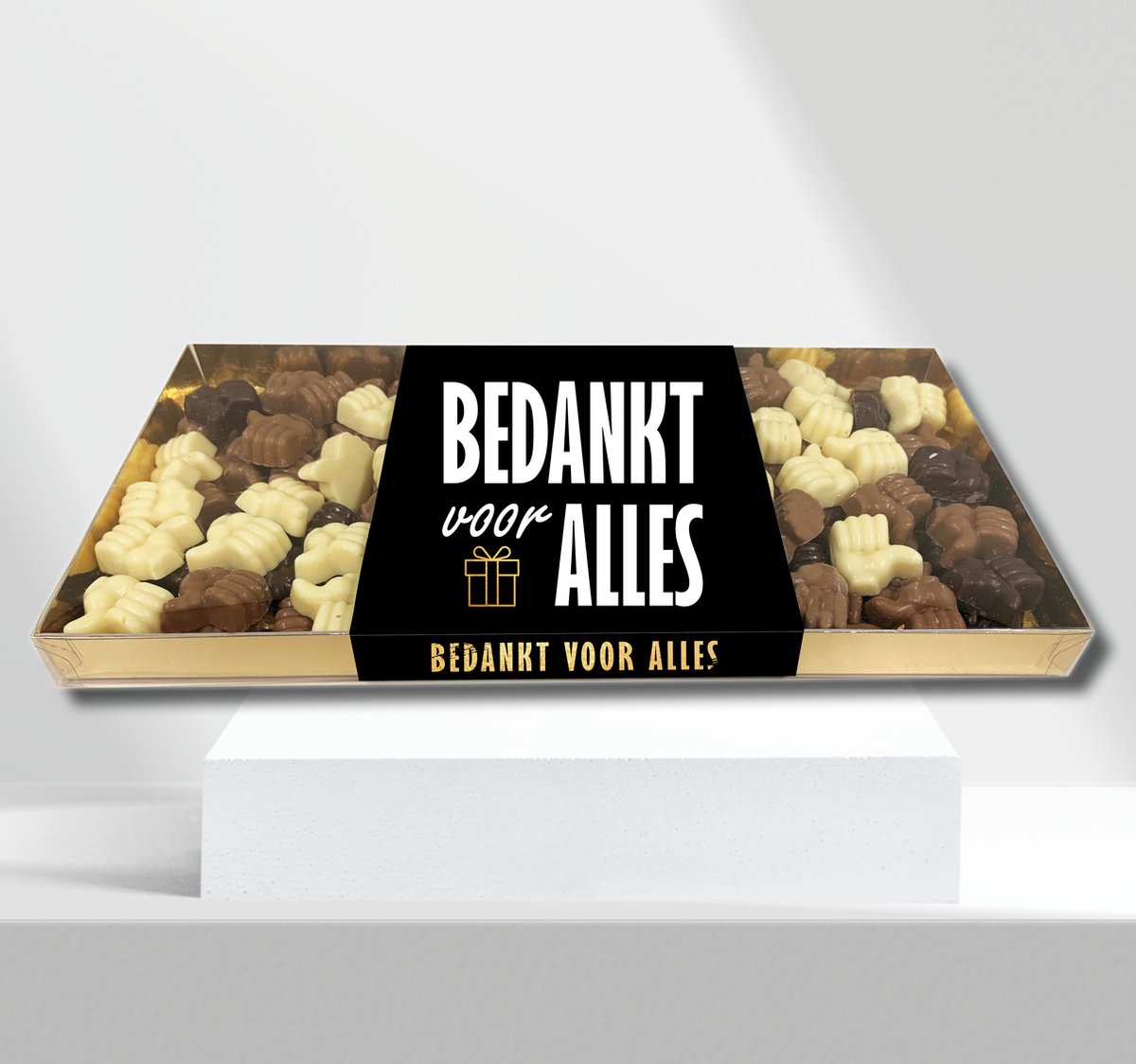 LogoChoc chocolade duimpjes - bedankje in geschenkdoos - melk, wit, puur - 1 kilo