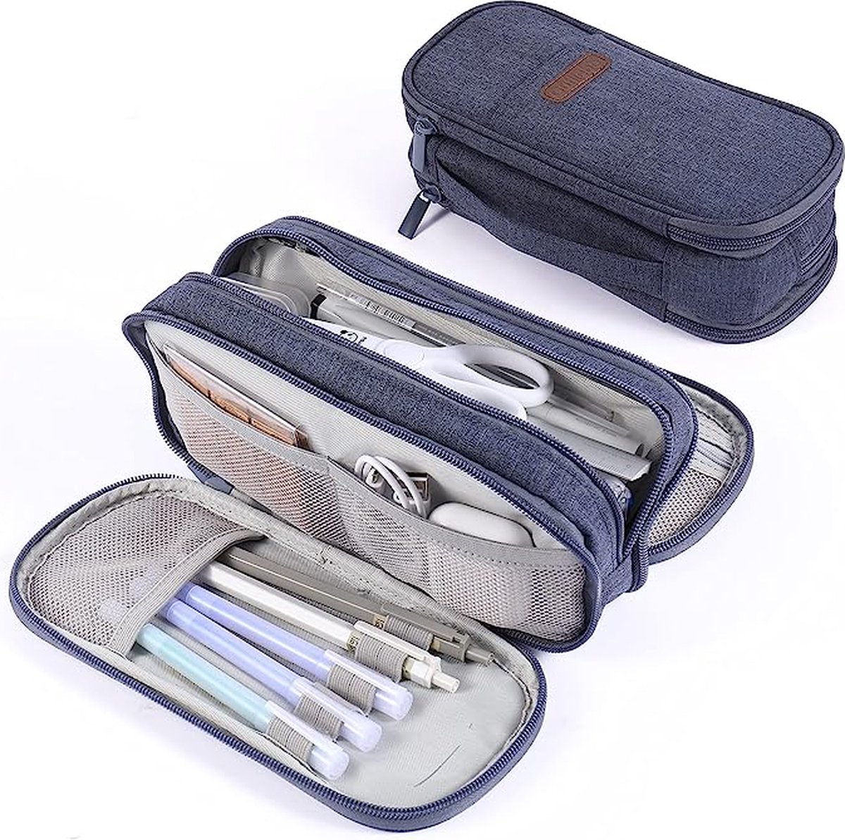 Trousse LIXIN - Grijs - Trousse pour garçons et filles - Toile - Lin -  Grande capacité