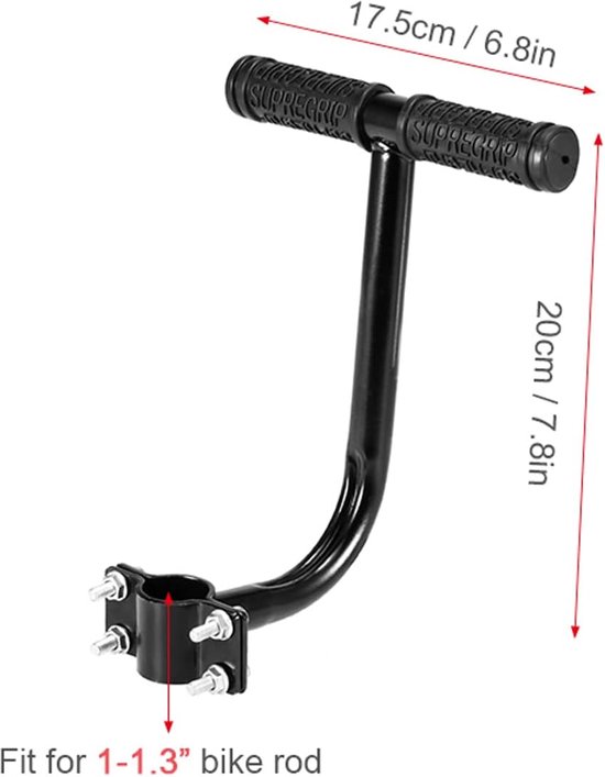 Fietsachterbank, armleuning, Zwart, fiets, achterbank, accessoires, fiets, achterbankgreep, antislip, kinderbeveiliging, fietsondersteuning (kinderhandvat) van Hewolf — afbeelding 4