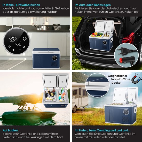 KESSER® Compressor Koelbox 2in1 Dubbele Zone Koeler & Vriezer, Elektrische Vriesbox LED Touch Control 12/24 V 230V, Frigobox Koelen tot -20 °C voor Auto, Vrachtwagen, Kamperen - 49 Liter, Marineblauw / Lichtgrijs van KESSER — afbeelding 5