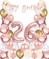 Snoes Ballonnen 26 Jaar Rose Gold White Dots - Compleet Feestpakket met cijfer ballon 26 Jaar - Verjaardag Versiering Slinger Happy Birthday – Folieballon – Latex Ballonnen - Helium Ballonnen - Rose Feestpakket