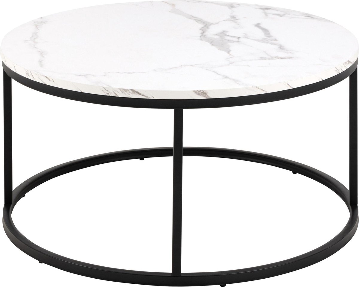 HOMCOM Coffee table, set of 2, round coffee table, stackable in marble look, adjustable legs, elegant design, steel, black, 50 x 50.5 H cm