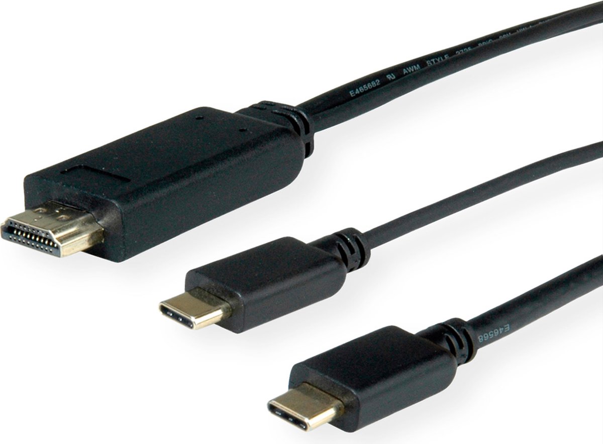 ROLINE USB type C - HDMI + USB C adapterkabel, M/M, 1 m