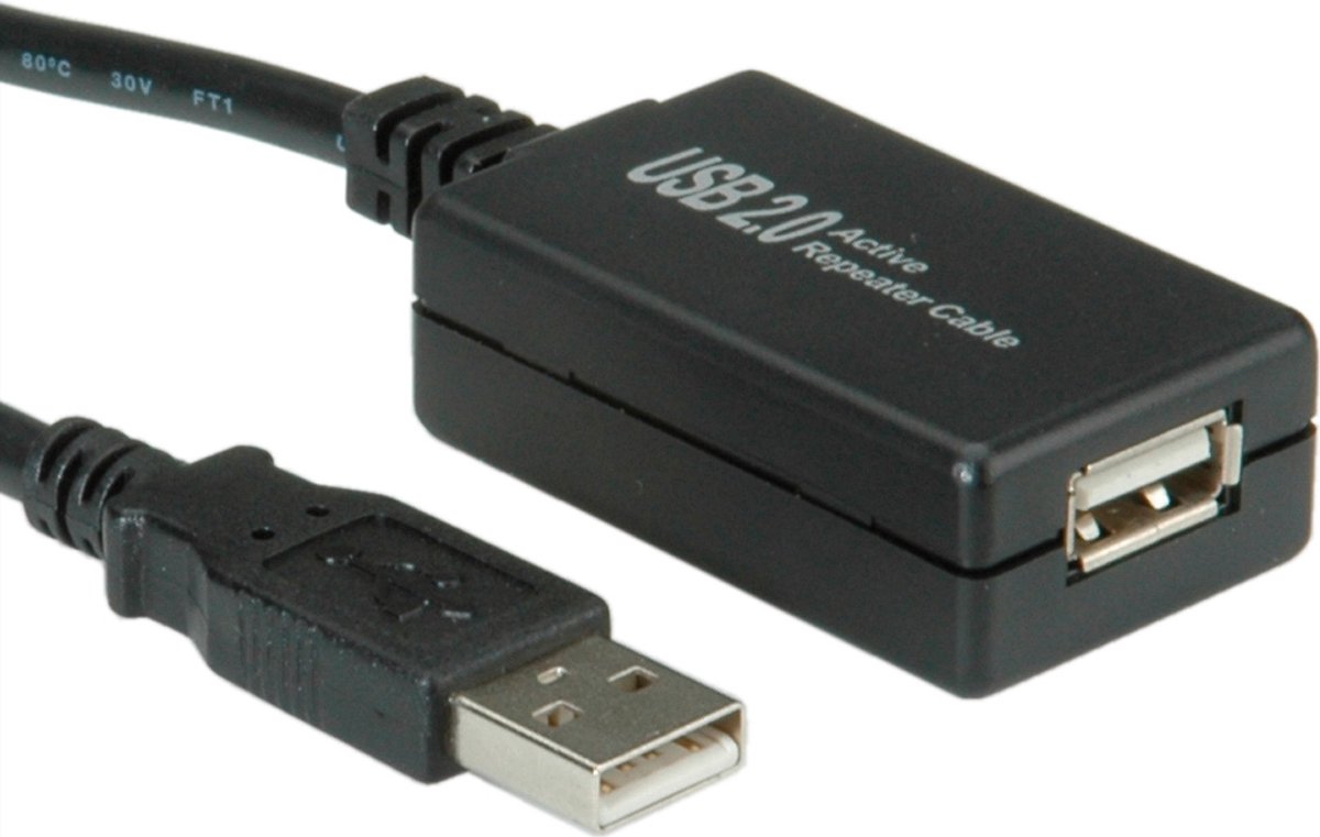 VALUE USB 2.0 Verleng kabel met actieve Repeater, zwart, 12 m