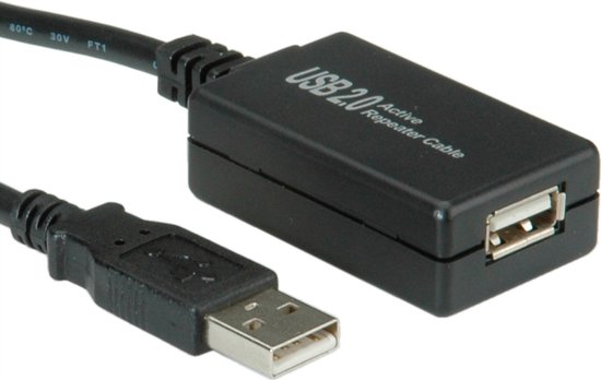 VALUE USB 2.0 Verleng kabel met actieve Repeater, zwart, 12 m | bol