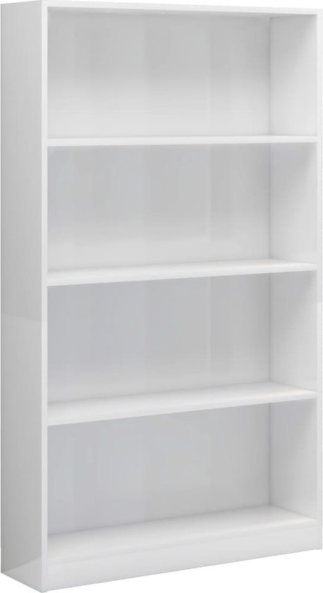 vidaXL - Boekenkast - 4 - schappen - 80x24x142 - cm - bewerkt - hout - hoogglans - wit