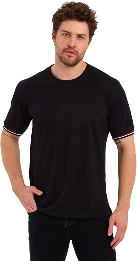 Comeor T-shirt Heren Korte Mouw met Patroon - Katoen - Zwart - XL