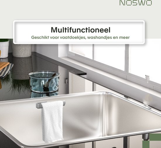 Porte-torchon Noswo - Organisateur d'évier - Comptoir et Cuisine - Acier inoxydable - Argent