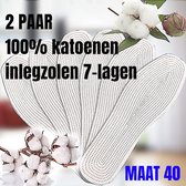 Allernieuwste.nl® 2 PAAR 100% Katoenen Inlegzolen 7-laags Zweetabsorberende Ademende Sport Inlegzolen voor Mannen en Vrouwen met Melaleuca - 4 Seizoenen - Wit - 2 PAAR Maat 40