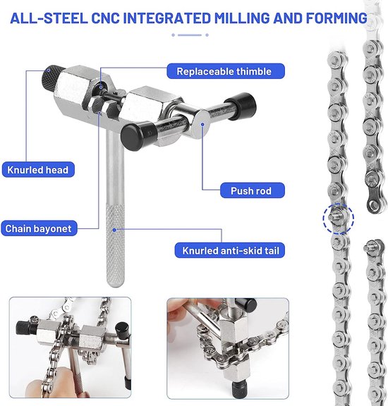 Outils de chaîne de vélo avec crochet de chaîne, pince à maillons de vélo +  séparateur de chaîne de vélo + vérificateur de chaîne de vélo pour vélo