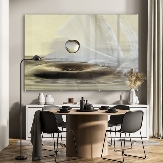 Glasschilderij - Veer - Water - Wit - Stilleven - Schilderij glas - 150x100 cm - Foto op glas
