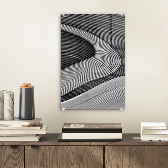 MuchoWow - Peinture sur verre - Abstrait - Texture - Zwart - Wit - Peinture sur verre - Plaque de Verres - 20x30 cm - Décoration murale