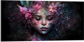 Acrylglas - Meisje Versierd met Bloemen tegen Zwarte Achtergrond - 100x50 cm Foto op Acrylglas (Met Ophangsysteem)