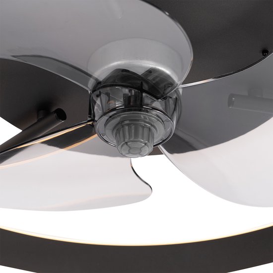 QAZQA maddy - LED Plafondventilator met Verlichting | Lamp en Afstandsbediening - 1 lichts - Ø 50 cm - Zwart - Woonkamer | Slaapkamer | Keuken - QAZQA