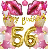 Snoes Mega Beauty Helium Ballonnen Set 56 Jaar - Roze Helium Folieballonnen - Slinger Happy Birthday Goud