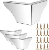 4 stuks 8 cm meubelpoten van staal, kastpoten, poten voor stoelen, tafel, kast, tv-kasten, laden, bank met schroeven, meubelpoten, eenvoudige montage, driehoek (zilver)