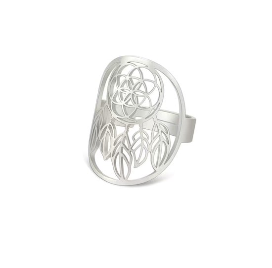 Wellness-House | Ring Dromenvanger Silver | RVS Ring | Dromenvanger | Dreamcatcher | In Maat Verstelbaar | Unisex Ring | Protectie Ring | Bescherming | Vriendschapsring | Zen