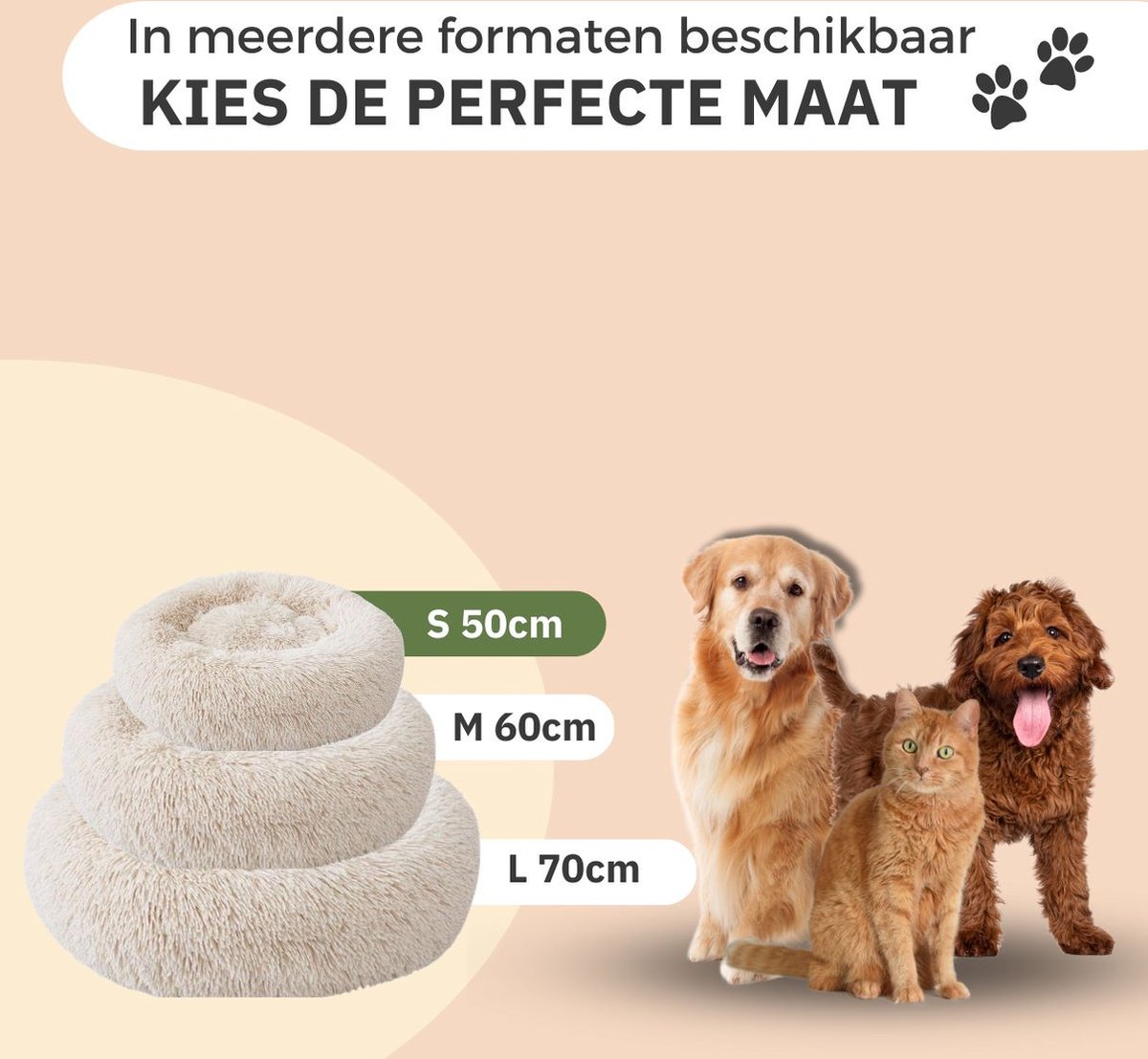 Donut Hondenmand - Kattenmand - Maat S - 50cm (ligvlak van 35cm) - Beige - Fluffy en Wasbaar thumbnail 7