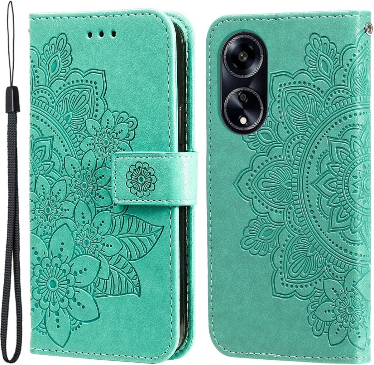 Coverup Hoesje - Geschikt voor OPPO A98 Hoesje - Coverup Mandala Bloemen Book Case - Groen